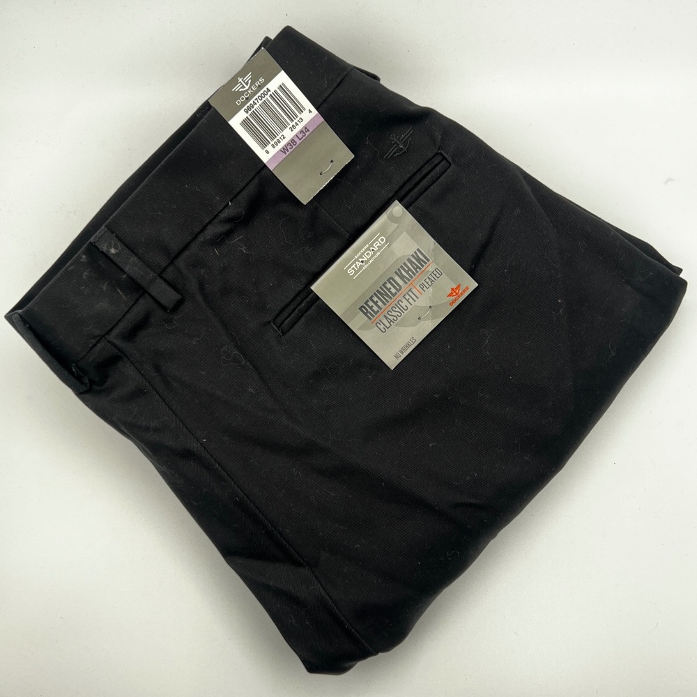 Dockers Dress Pants Mens 38x34 Refined Khaki Black Pleated‎ Classic Office NEW